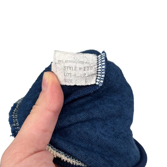 Vintage 70’s Track Jacket Terry Cloth Velour Full Zip Navy Stripe Large - Picture 9 of 9